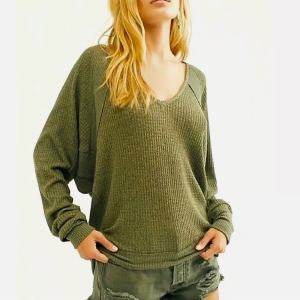 Free People Santa Clara Thermal Pullover Sweater Top Tunic NEW!